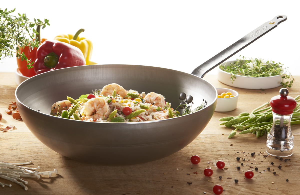 De Buyer Mineral B wok i kolstål, rundad