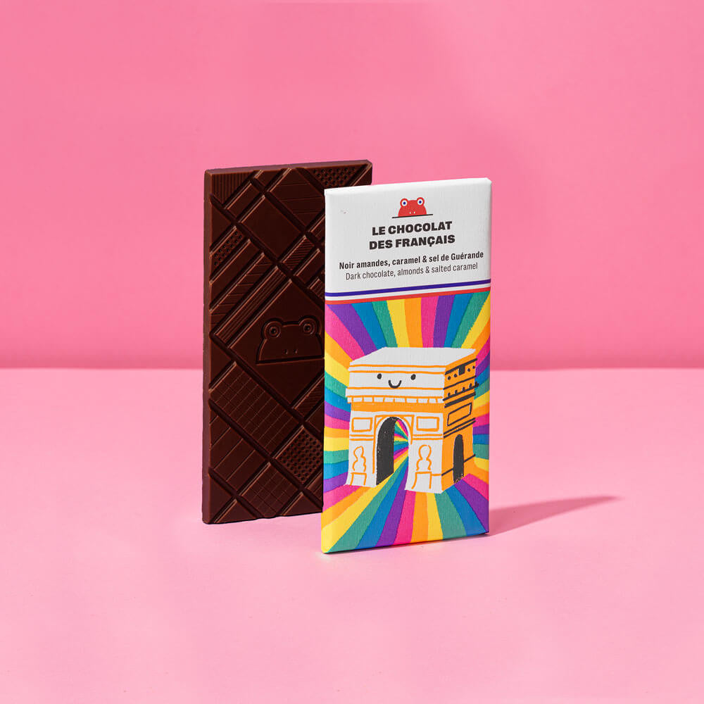Le Chocolat des Français Tumma suklaalevy mantelilla ja suolaisella krokantilla